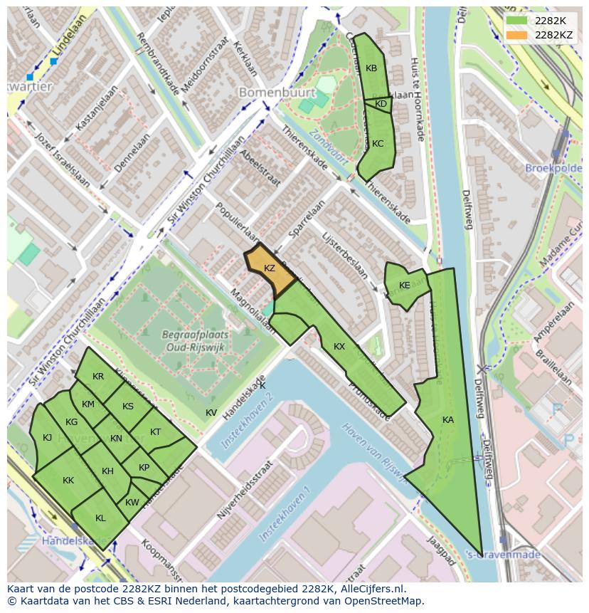Afbeelding van het postcodegebied 2282 KZ op de kaart.