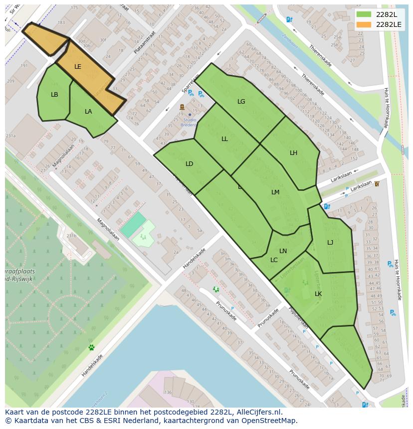 Afbeelding van het postcodegebied 2282 LE op de kaart.