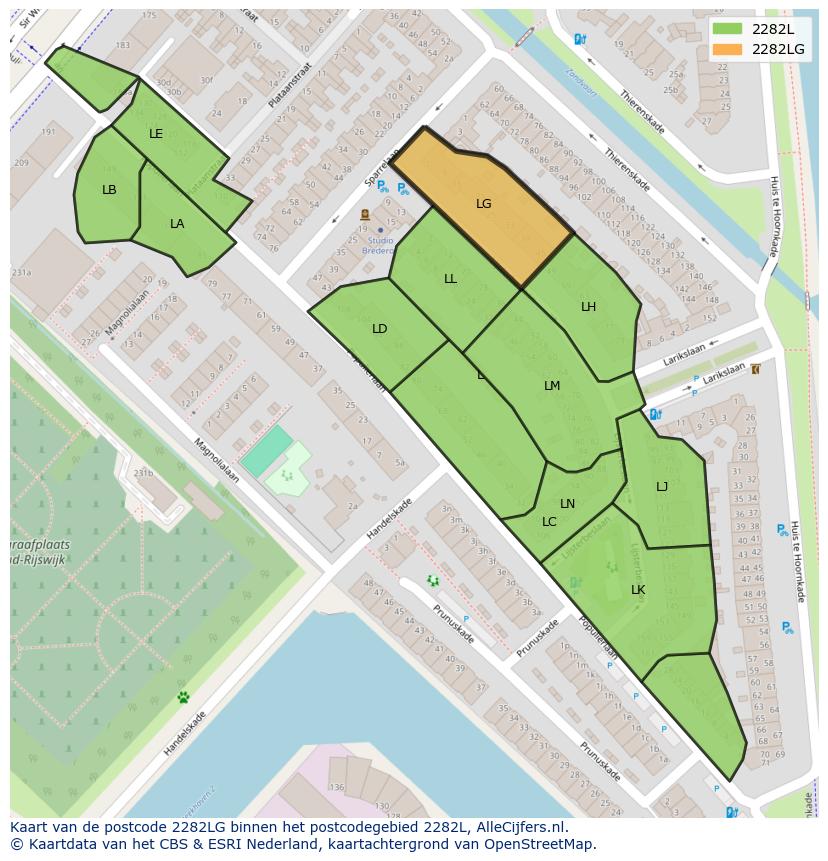 Afbeelding van het postcodegebied 2282 LG op de kaart.