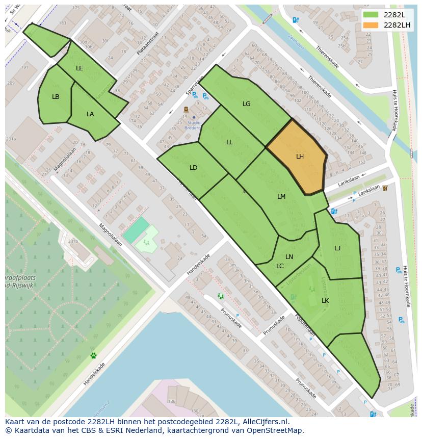 Afbeelding van het postcodegebied 2282 LH op de kaart.