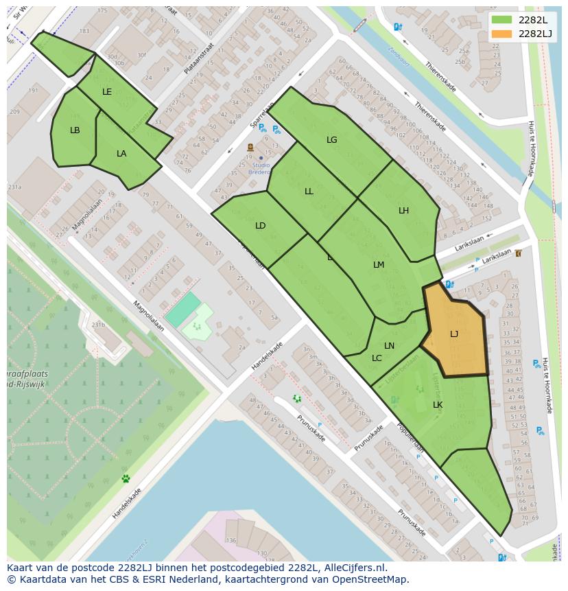 Afbeelding van het postcodegebied 2282 LJ op de kaart.