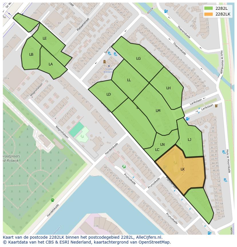 Afbeelding van het postcodegebied 2282 LK op de kaart.