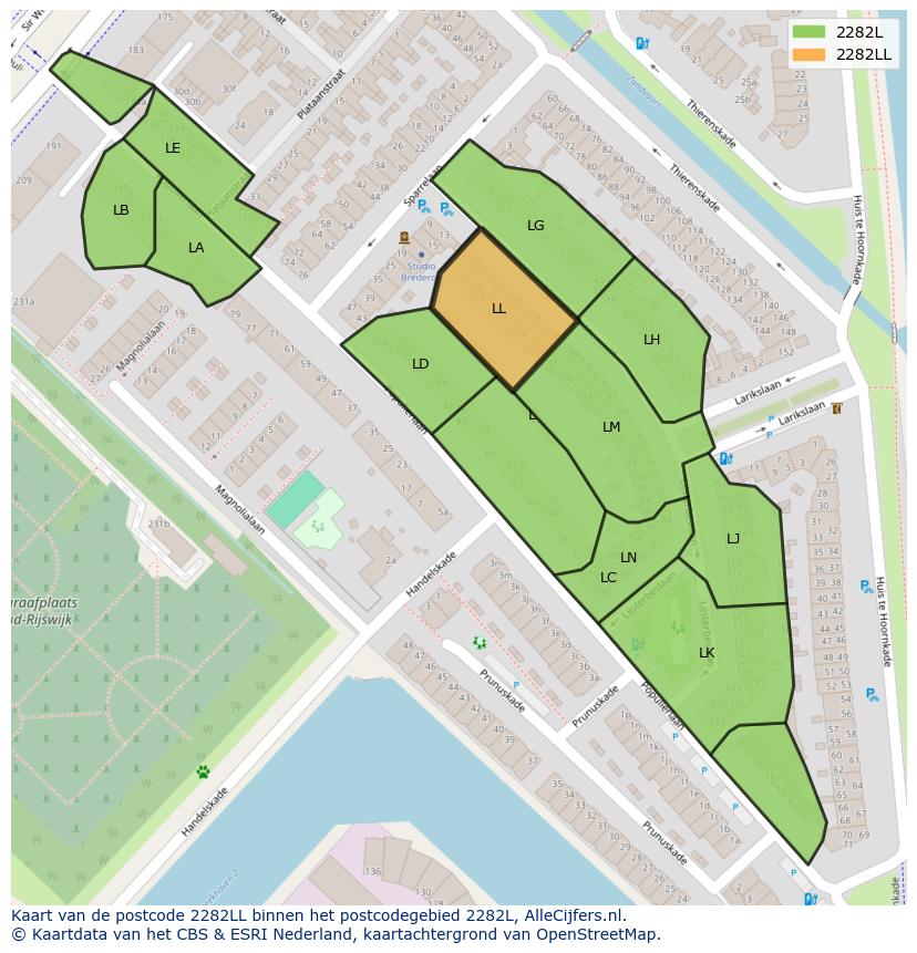 Afbeelding van het postcodegebied 2282 LL op de kaart.