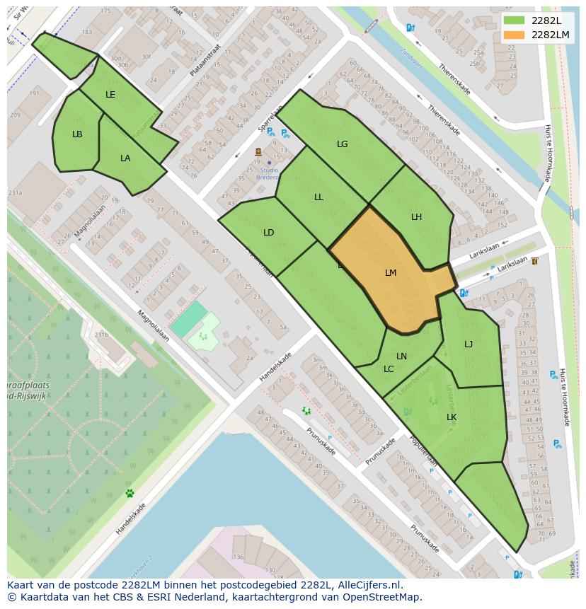 Afbeelding van het postcodegebied 2282 LM op de kaart.