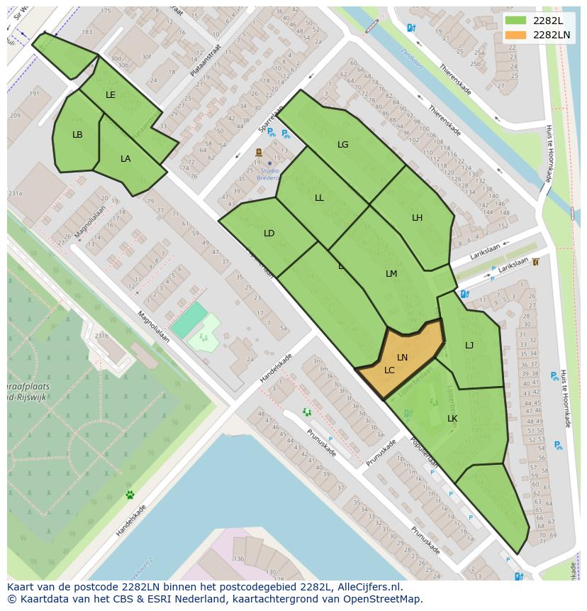 Afbeelding van het postcodegebied 2282 LN op de kaart.