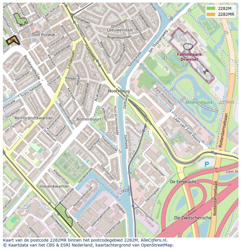 Afbeelding van het postcodegebied 2282 MR op de kaart.