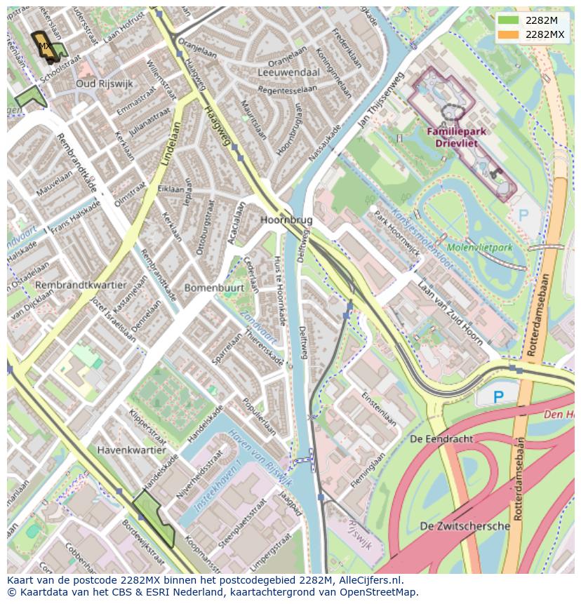Afbeelding van het postcodegebied 2282 MX op de kaart.