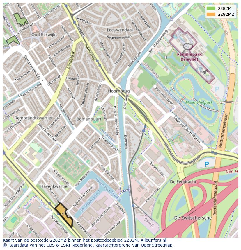 Afbeelding van het postcodegebied 2282 MZ op de kaart.