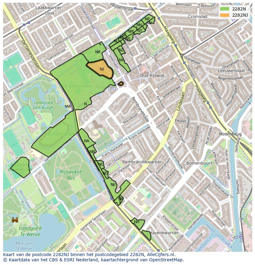 Afbeelding van het postcodegebied 2282 NJ op de kaart.