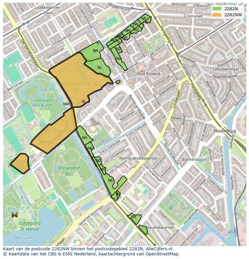 Afbeelding van het postcodegebied 2282 NW op de kaart.