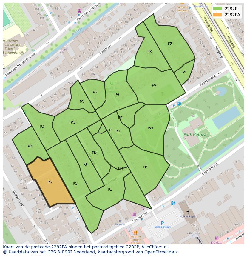 Afbeelding van het postcodegebied 2282 PA op de kaart.