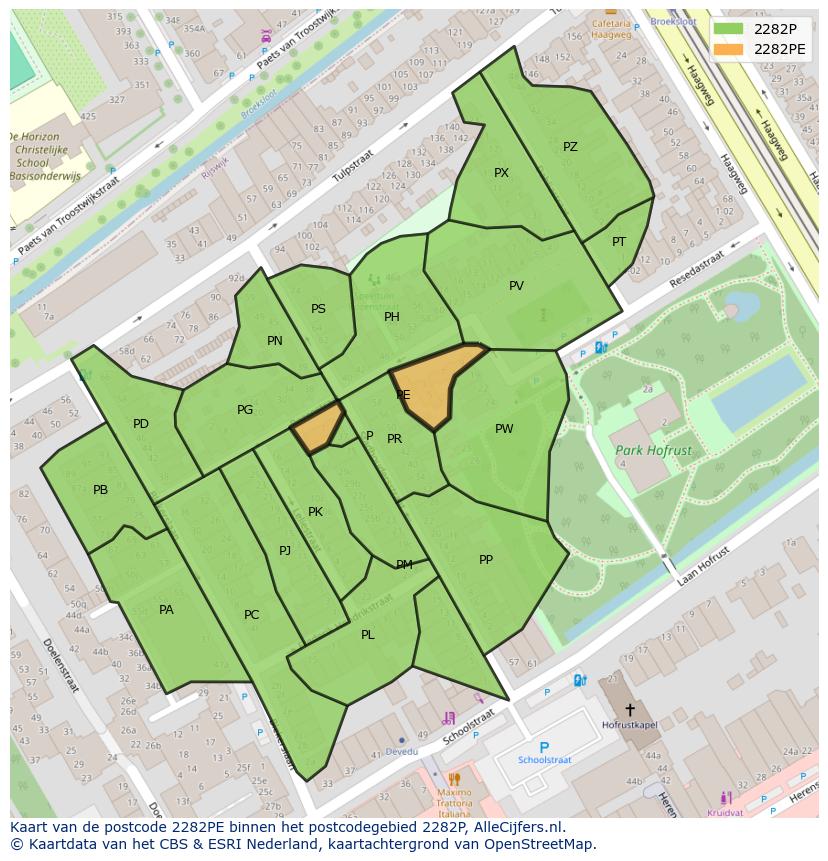 Afbeelding van het postcodegebied 2282 PE op de kaart.