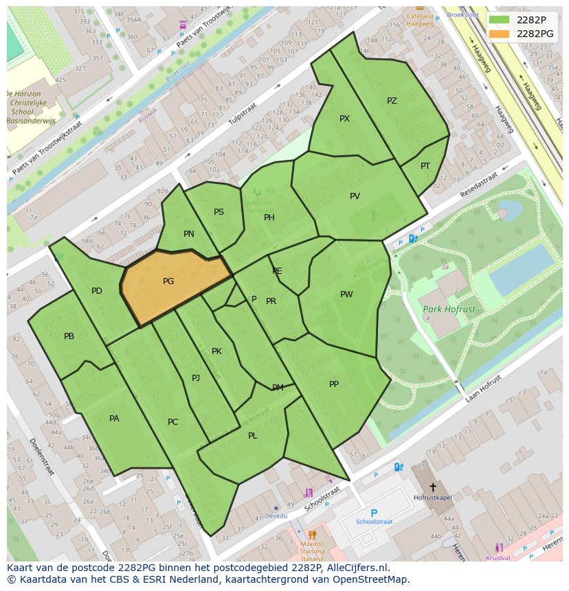 Afbeelding van het postcodegebied 2282 PG op de kaart.