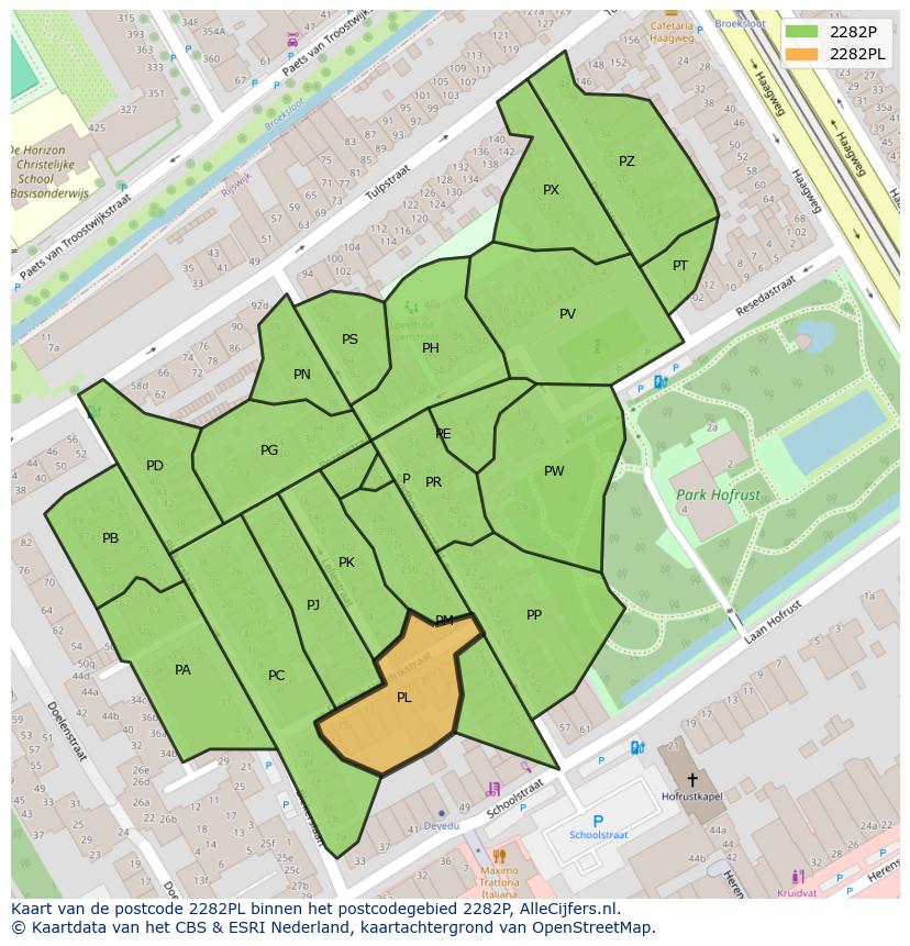 Afbeelding van het postcodegebied 2282 PL op de kaart.