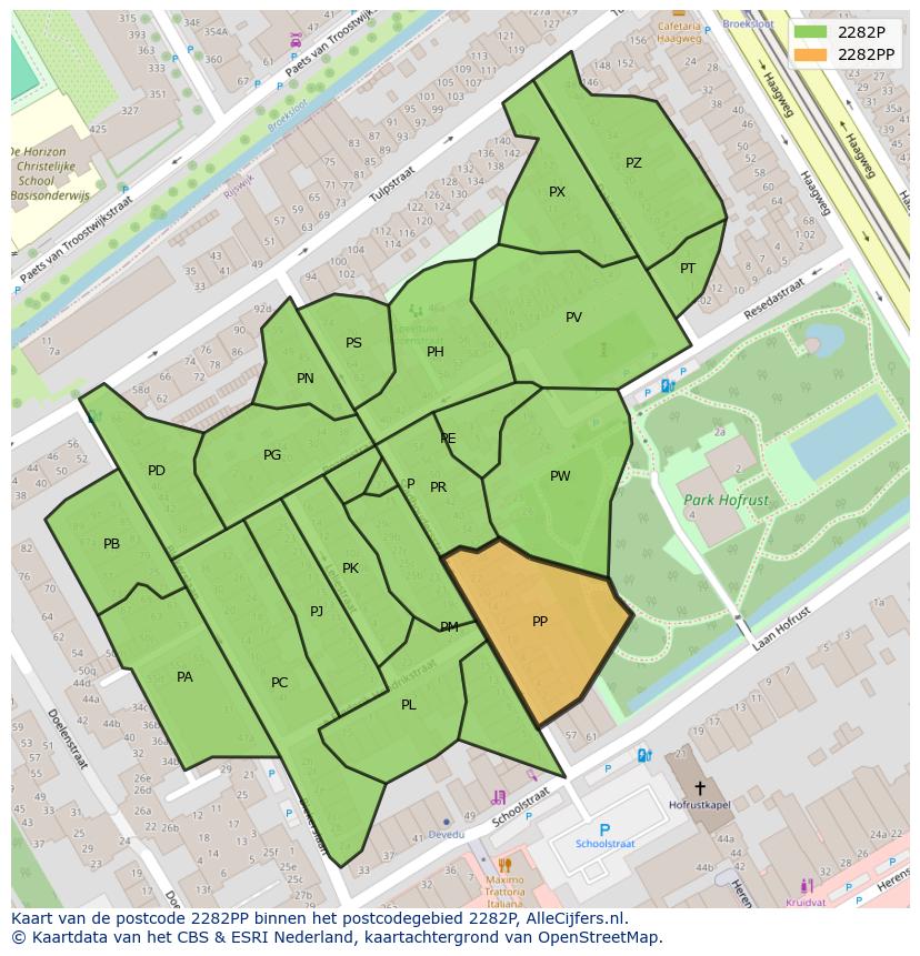 Afbeelding van het postcodegebied 2282 PP op de kaart.