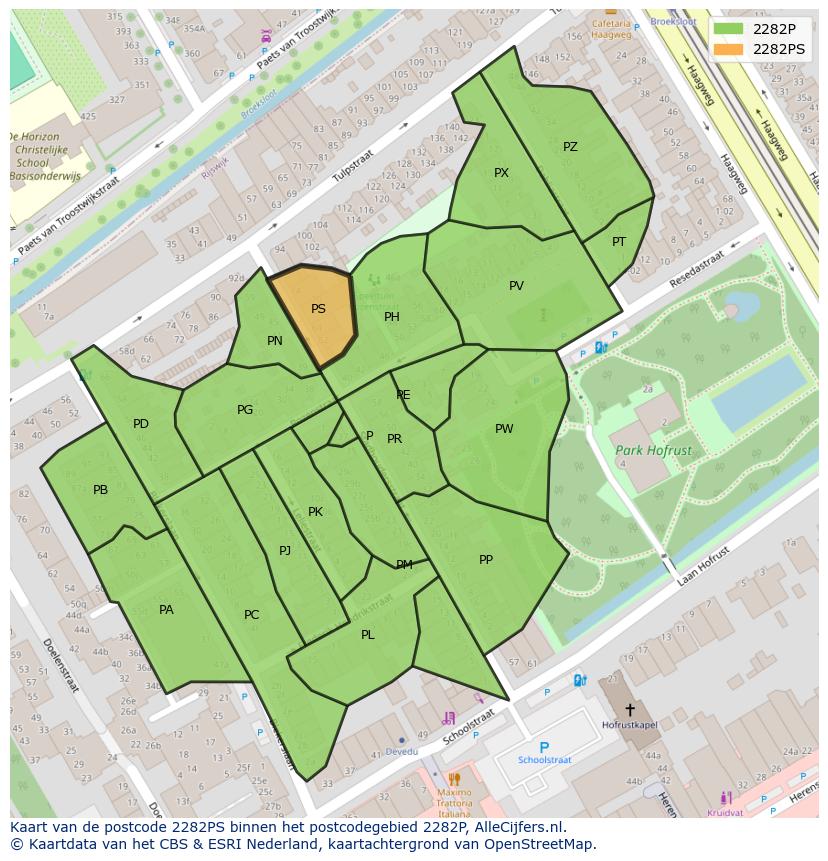 Afbeelding van het postcodegebied 2282 PS op de kaart.