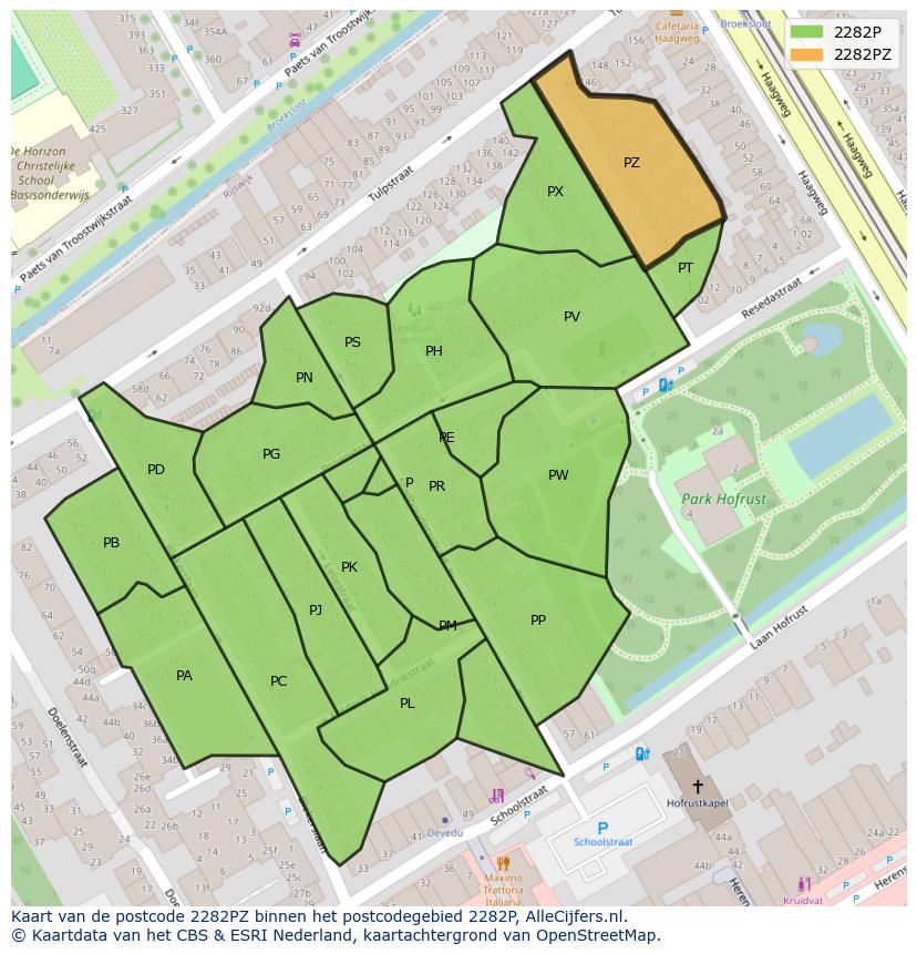 Afbeelding van het postcodegebied 2282 PZ op de kaart.
