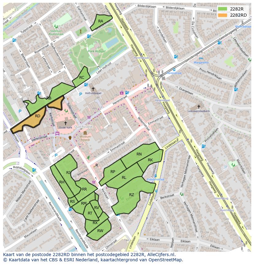 Afbeelding van het postcodegebied 2282 RD op de kaart.