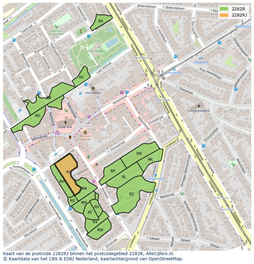 Afbeelding van het postcodegebied 2282 RJ op de kaart.