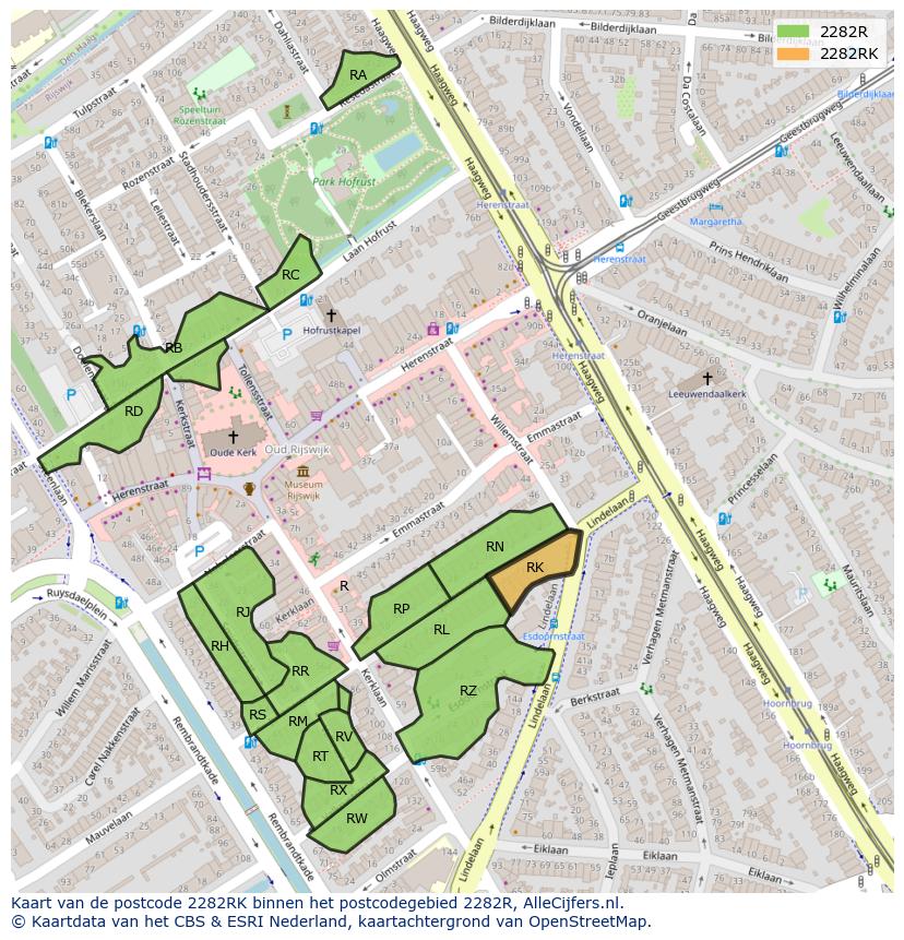 Afbeelding van het postcodegebied 2282 RK op de kaart.