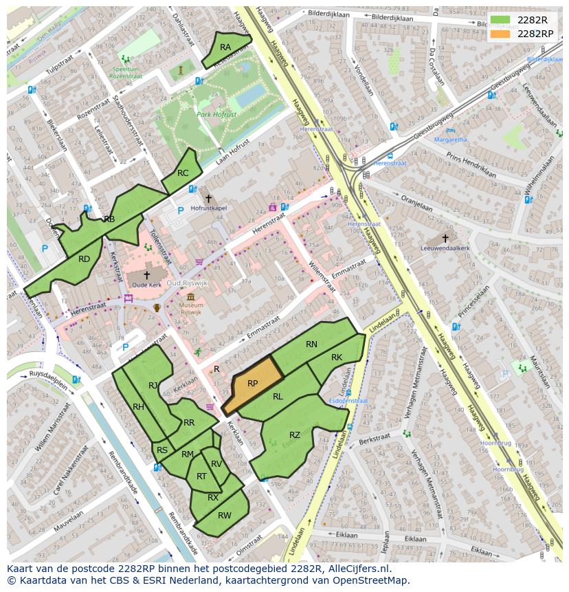 Afbeelding van het postcodegebied 2282 RP op de kaart.