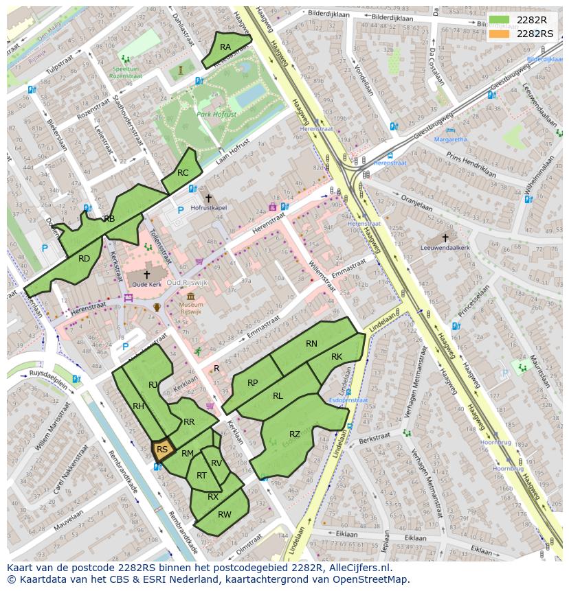 Afbeelding van het postcodegebied 2282 RS op de kaart.