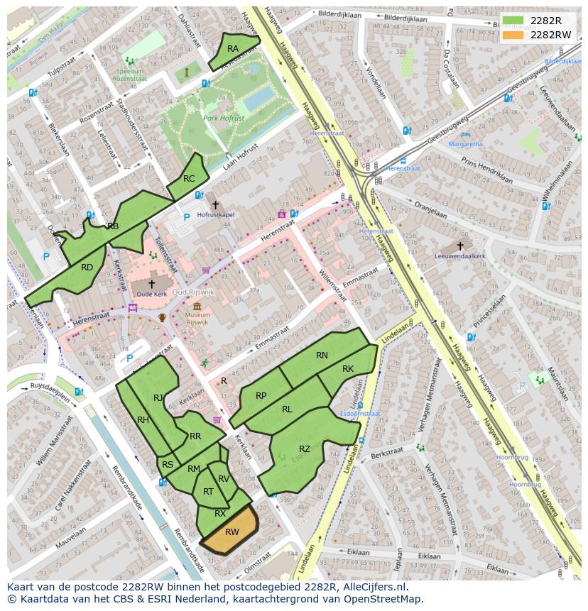 Afbeelding van het postcodegebied 2282 RW op de kaart.