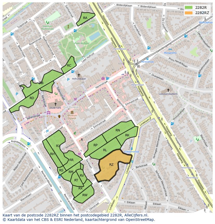 Afbeelding van het postcodegebied 2282 RZ op de kaart.