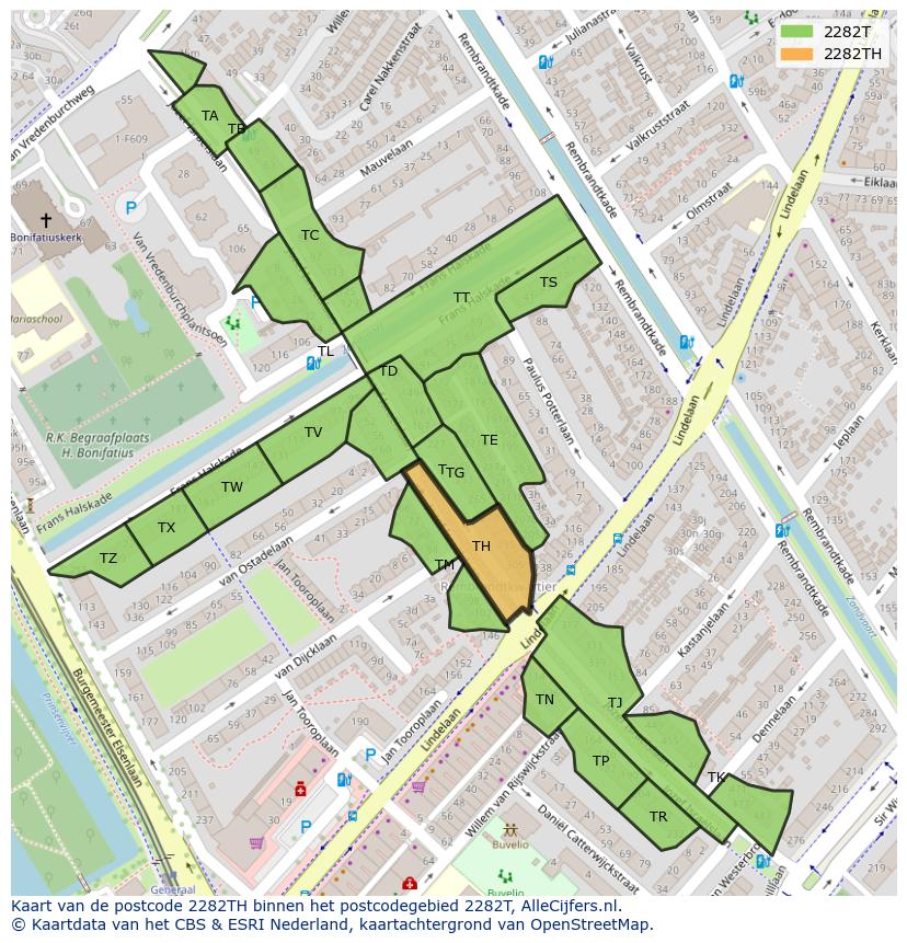 Afbeelding van het postcodegebied 2282 TH op de kaart.