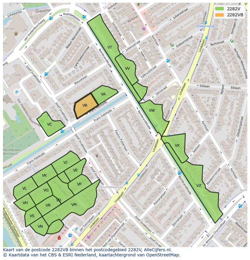 Afbeelding van het postcodegebied 2282 VB op de kaart.
