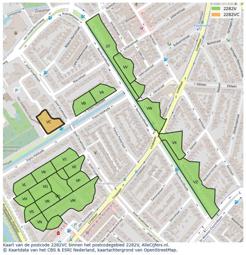 Afbeelding van het postcodegebied 2282 VC op de kaart.