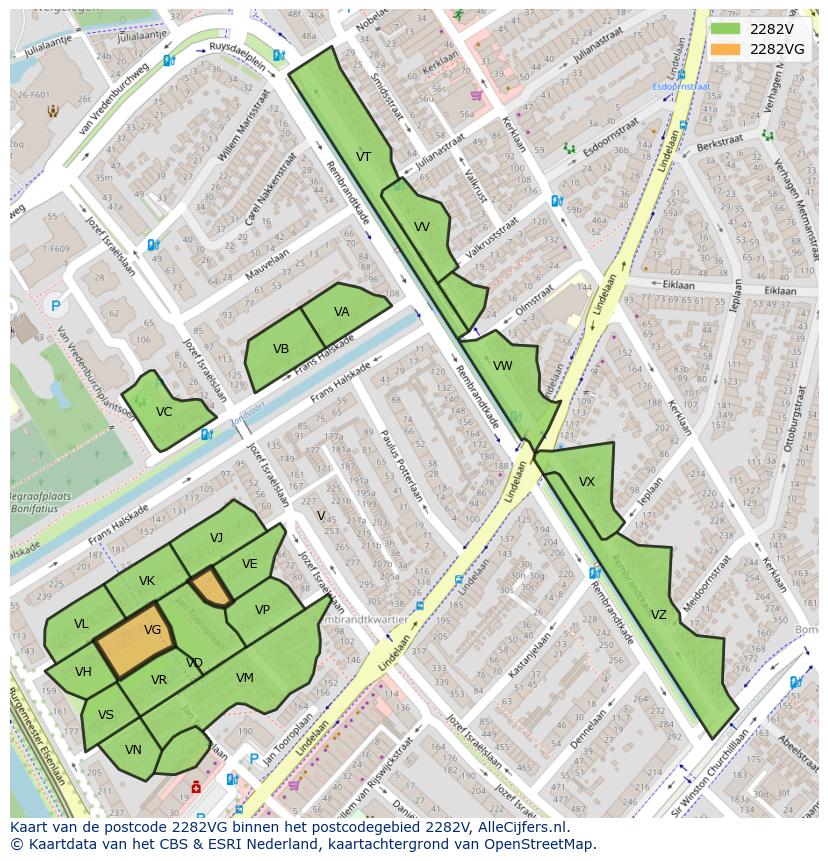 Afbeelding van het postcodegebied 2282 VG op de kaart.