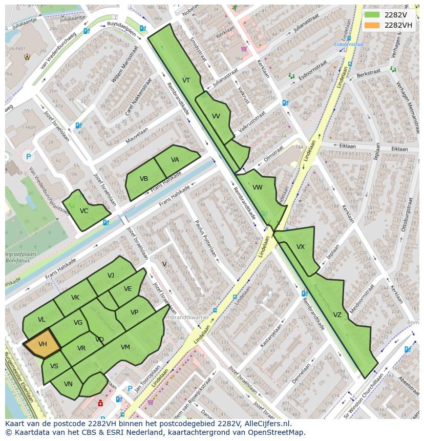 Afbeelding van het postcodegebied 2282 VH op de kaart.