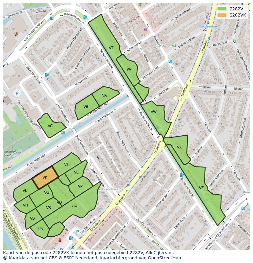 Afbeelding van het postcodegebied 2282 VK op de kaart.