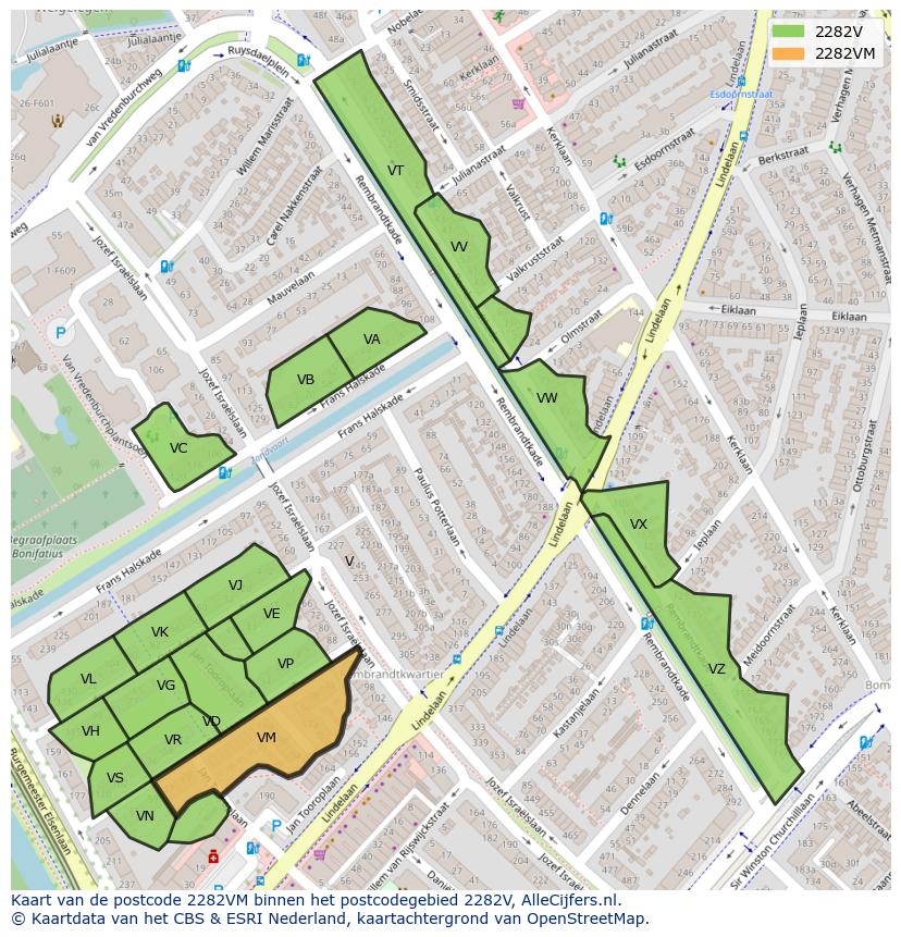Afbeelding van het postcodegebied 2282 VM op de kaart.