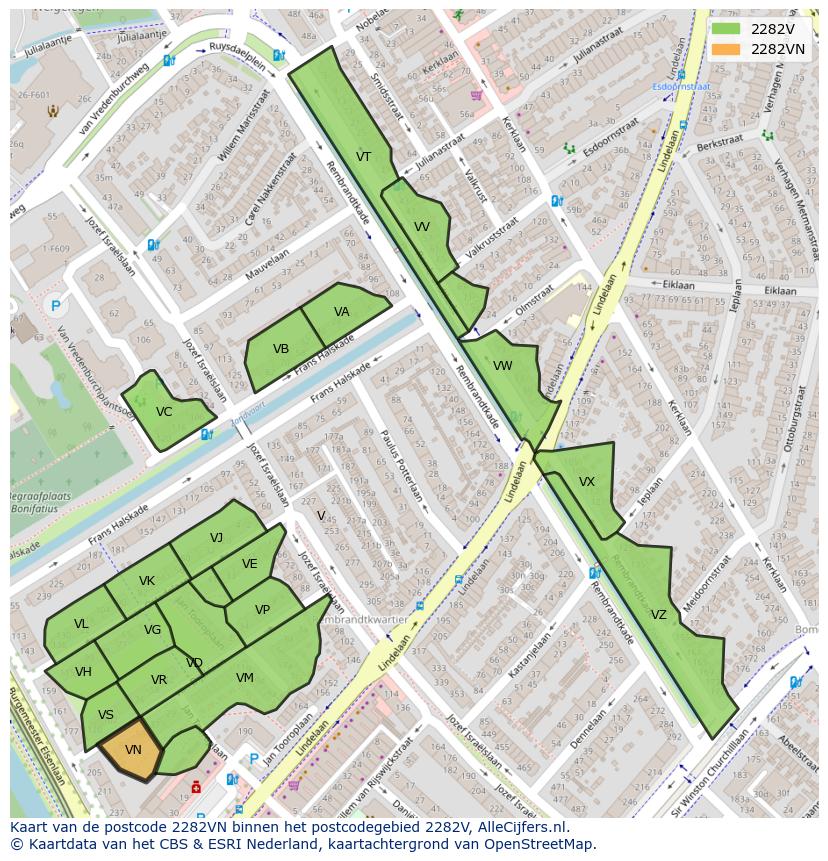 Afbeelding van het postcodegebied 2282 VN op de kaart.