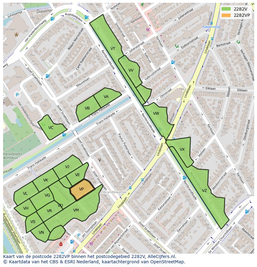 Afbeelding van het postcodegebied 2282 VP op de kaart.