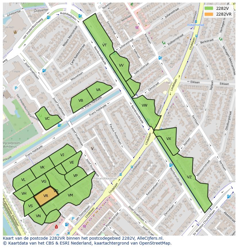 Afbeelding van het postcodegebied 2282 VR op de kaart.