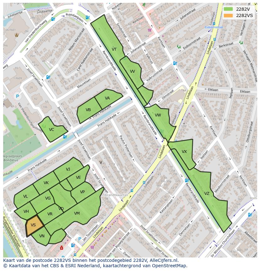 Afbeelding van het postcodegebied 2282 VS op de kaart.