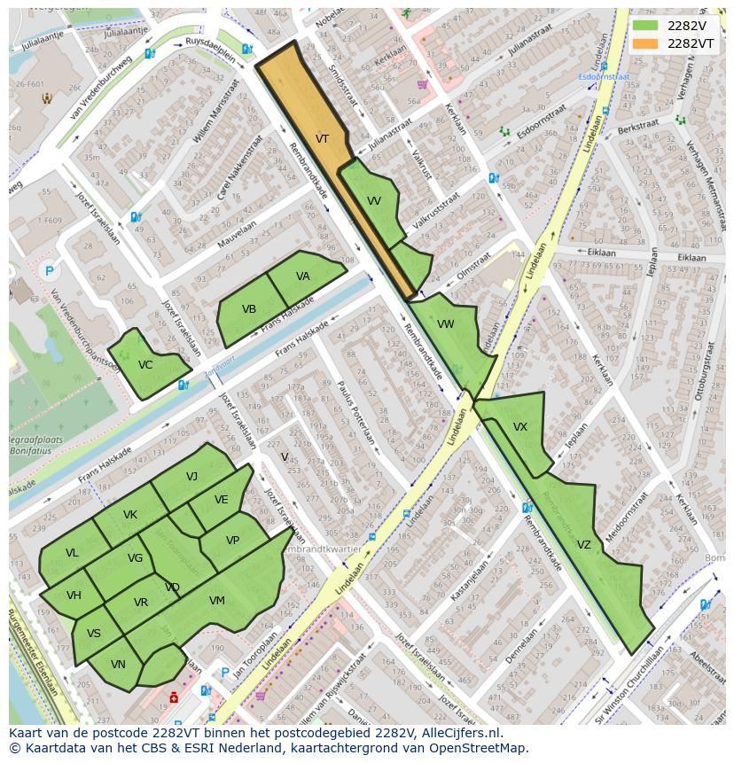 Afbeelding van het postcodegebied 2282 VT op de kaart.