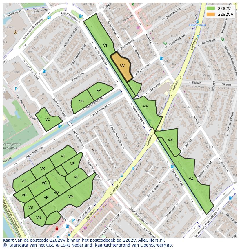 Afbeelding van het postcodegebied 2282 VV op de kaart.