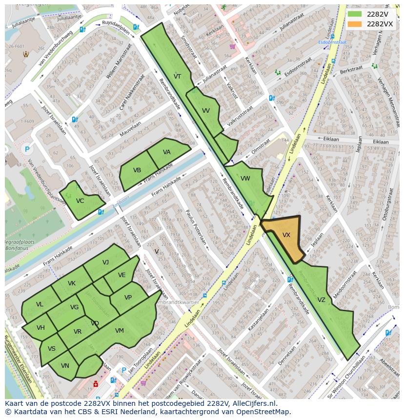 Afbeelding van het postcodegebied 2282 VX op de kaart.