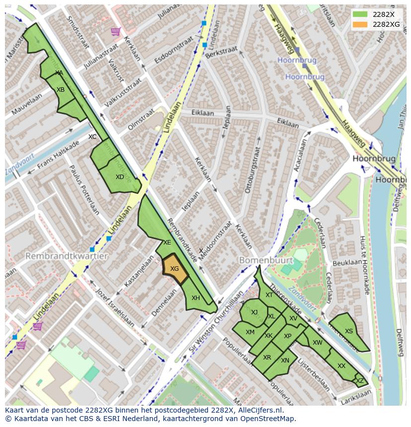Afbeelding van het postcodegebied 2282 XG op de kaart.