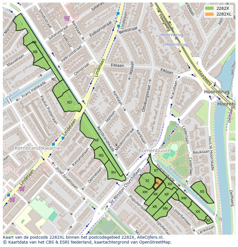 Afbeelding van het postcodegebied 2282 XL op de kaart.