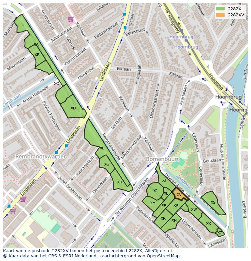 Afbeelding van het postcodegebied 2282 XV op de kaart.