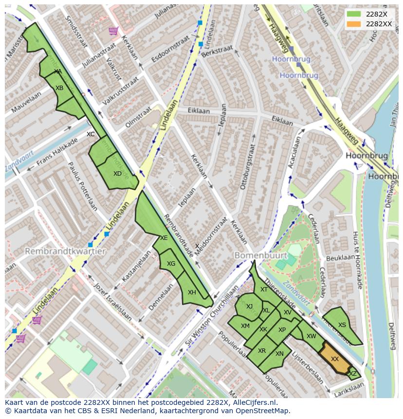 Afbeelding van het postcodegebied 2282 XX op de kaart.