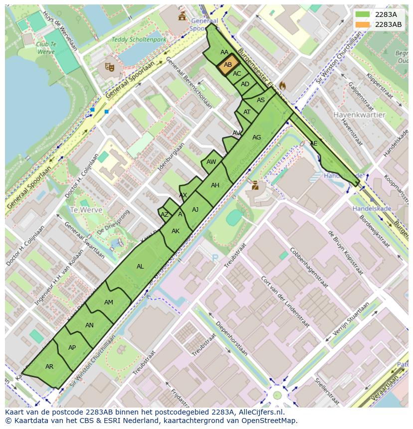 Afbeelding van het postcodegebied 2283 AB op de kaart.