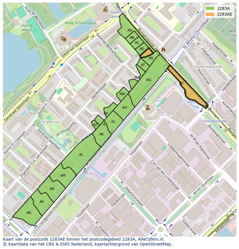 Afbeelding van het postcodegebied 2283 AE op de kaart.