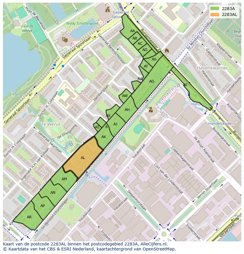 Afbeelding van het postcodegebied 2283 AL op de kaart.