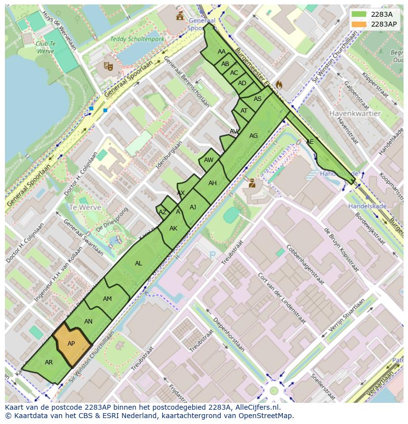 Afbeelding van het postcodegebied 2283 AP op de kaart.